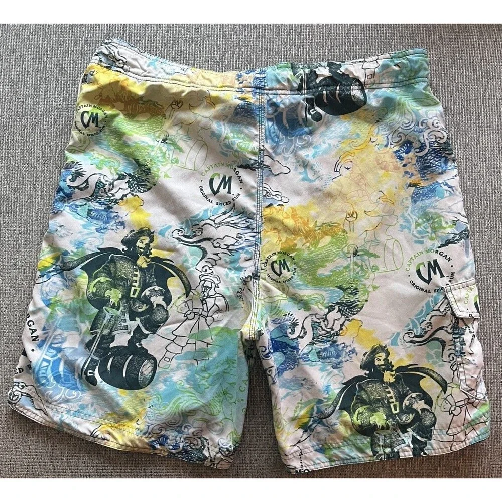 Captain Morgan Boardshort Mens 38 XL Drawstring Mesh Lined Swim Trunks